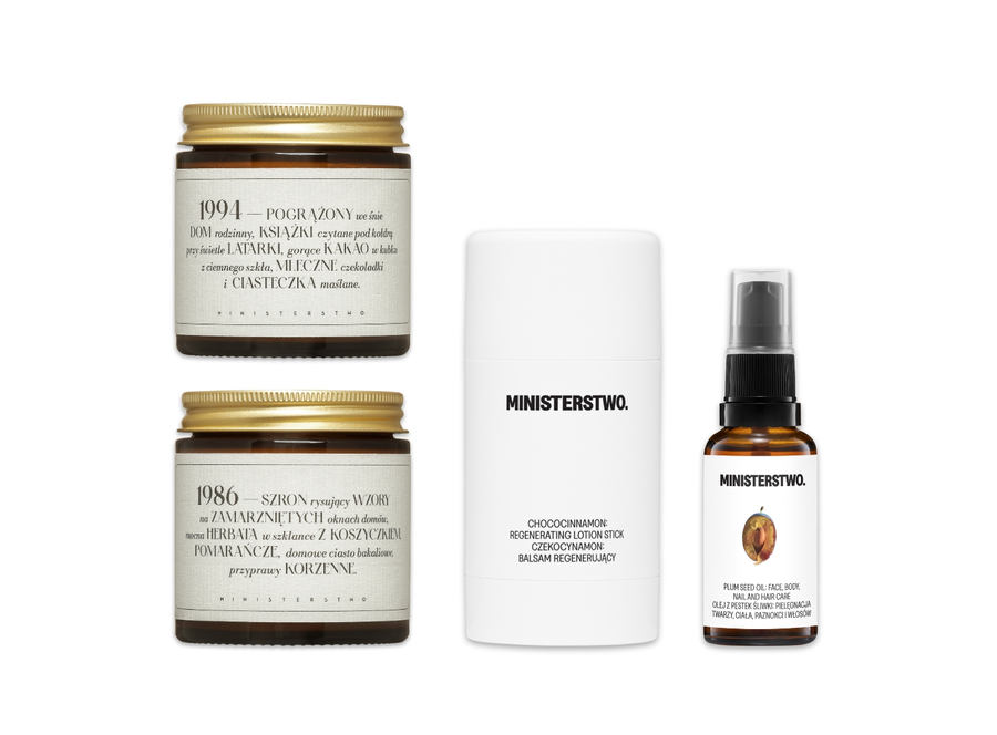 Zestaw "Pięknych Świąt": 2x świeca + balsam + olejek