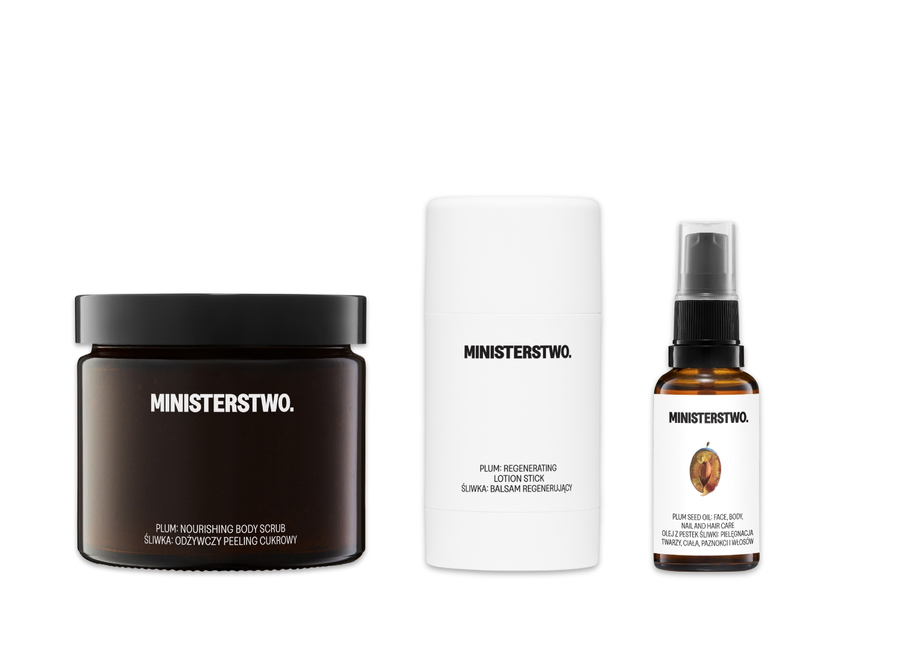 Set Śliwka: peeling, balsam i olejek